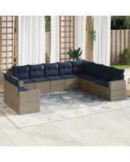 Salon de jardin 10 pcs avec coussins gris résine tressée | Mobilier & Déco
