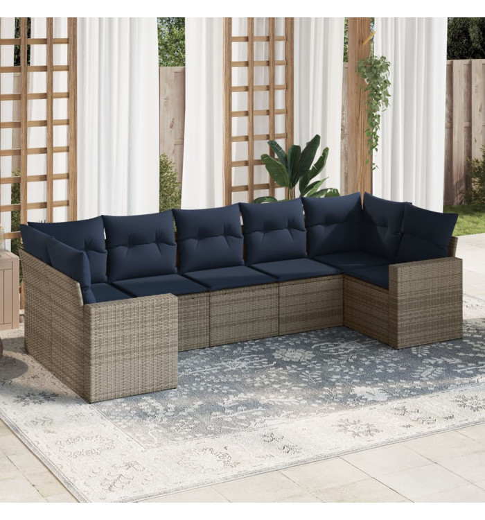 Salon de jardin 7 pcs avec coussins gris résine tressée | Mobilier & Déco