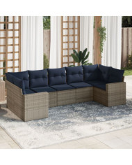 Salon de jardin 7 pcs avec coussins gris résine tressée | Mobilier & Déco