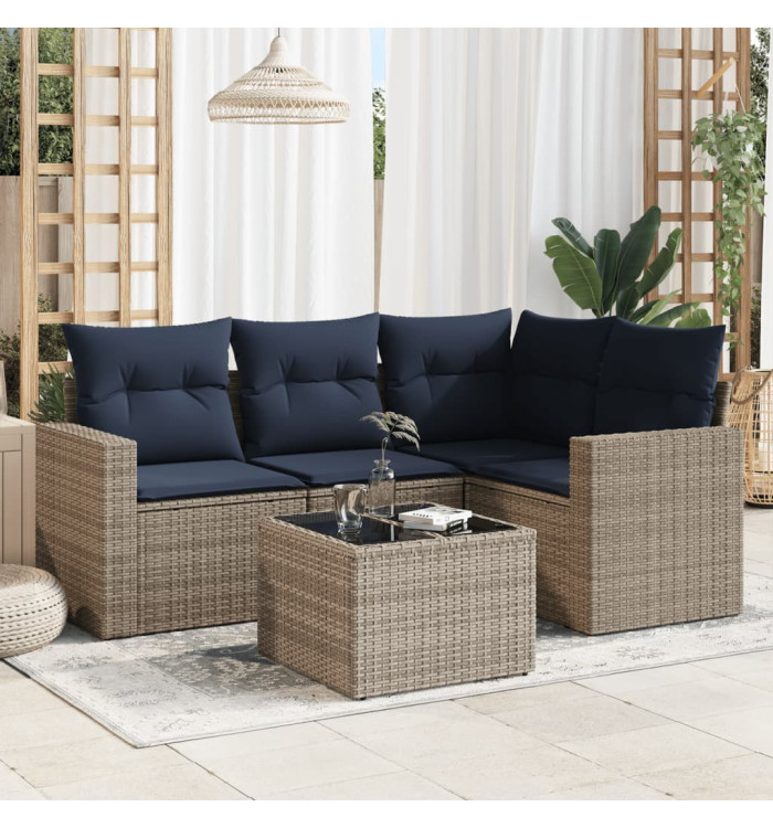 Salon de jardin 5 pcs avec coussins gris résine tressée | Mobilier & Déco