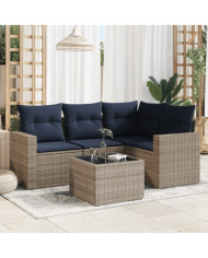 Salon de jardin 5 pcs avec coussins gris résine tressée | Mobilier & Déco