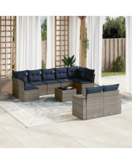 Salon de jardin 10 pcs avec coussins gris résine tressée | Mobilier & Déco