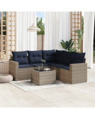 Salon de jardin 6 pcs avec coussins gris résine tressée | Mobilier & Déco