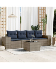 Salon de jardin 5 pcs avec coussins gris résine tressée | Mobilier & Déco