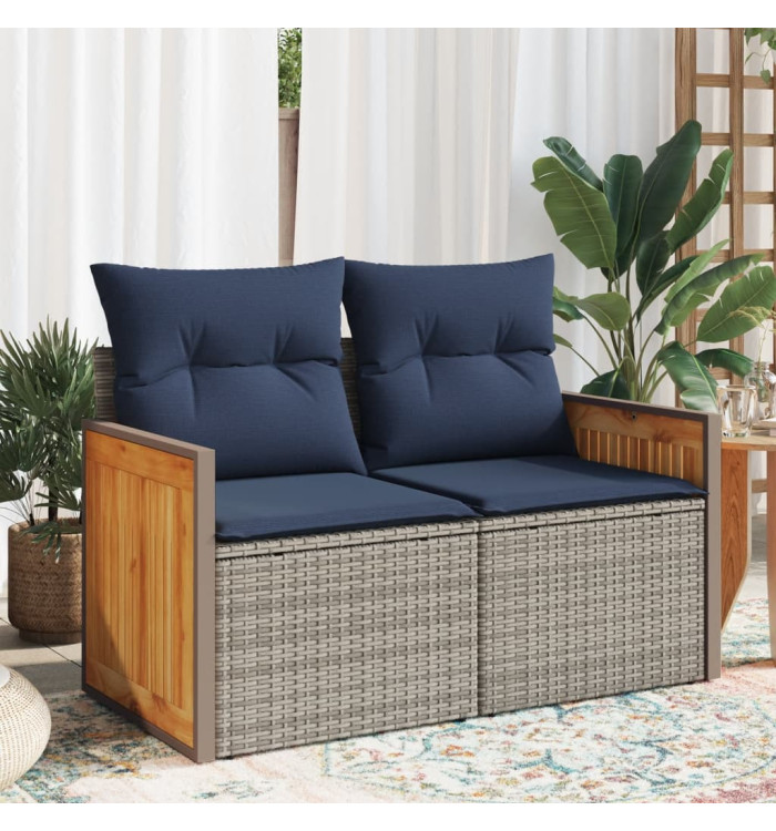 Canapé de jardin 2 places avec coussins gris résine tressée | Mobilier & Déco