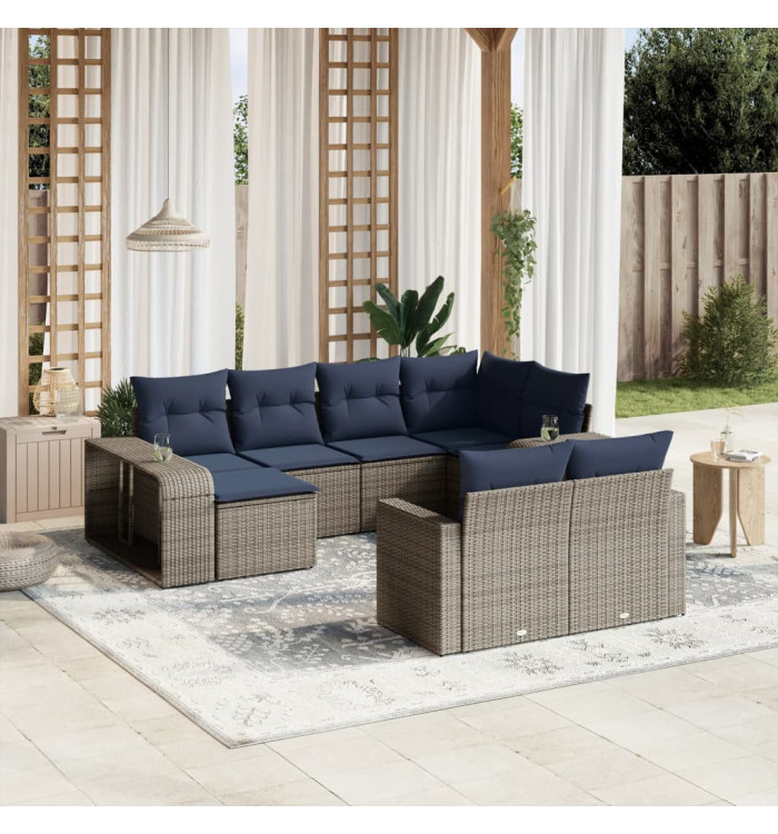 Salon de jardin 10 pcs avec coussins gris résine tressée | Mobilier & Déco