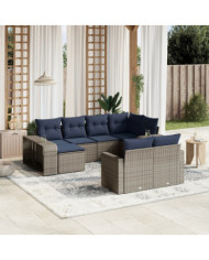 Salon de jardin 10 pcs avec coussins gris résine tressée | Mobilier & Déco