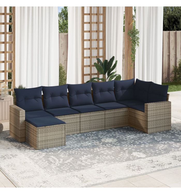 Salon de jardin 7 pcs avec coussins gris résine tressée | Mobilier & Déco