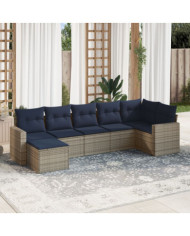 Salon de jardin 7 pcs avec coussins gris résine tressée | Mobilier & Déco