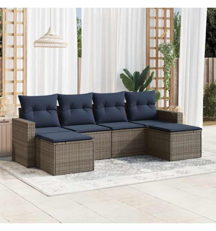 Salon de jardin 6 pcs avec coussins gris résine tressée | Mobilier & Déco