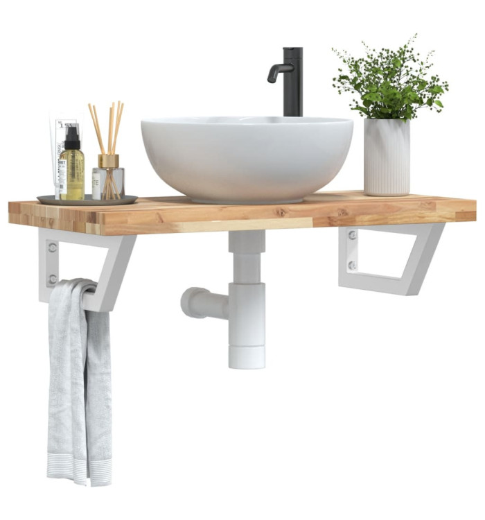 Étagère de vasque murale acier et bois massif d'acacia | Mobilier & Déco
