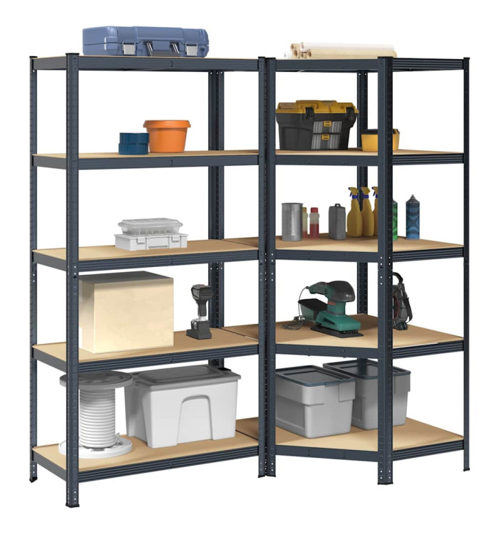 Ensemble d'étagères à 5 niveaux 2 pcs acier bois d'ingénierie | Mobilier & Déco