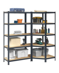 Ensemble d'étagères à 5 niveaux 2 pcs acier bois d'ingénierie | Mobilier & Déco