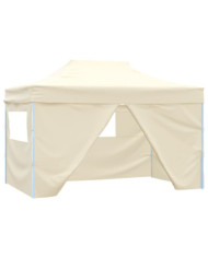 Tente pliable avec 4 parois latéraux 3 x 4,5 m Blanc crème | Mobilier & Déco