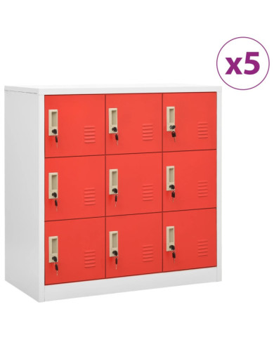 Armoires à casiers 5 pcs Gris clair et rouge 90x45x92,5cm Acier | Mobilier & Déco