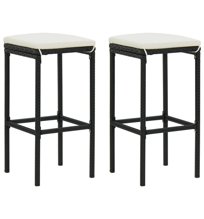 Tabourets de bar avec coussins lot de 2 noir résine tressée | Mobilier & Déco