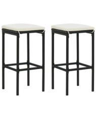 Tabourets de bar avec coussins lot de 2 noir résine tressée | Mobilier & Déco