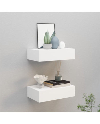Étagères à tiroirs murales 2 pcs Blanc 40x23,5x10 cm MDF | Mobilier & Déco