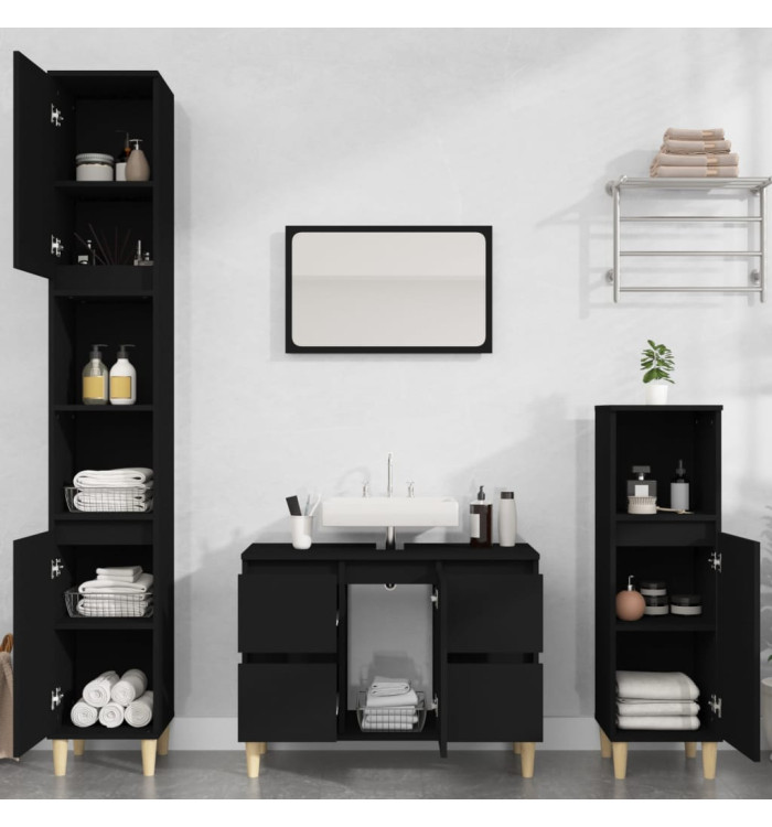 Ensemble de meubles salle de bain 3 pcs noir bois d'ingénierie | Mobilier & Déco