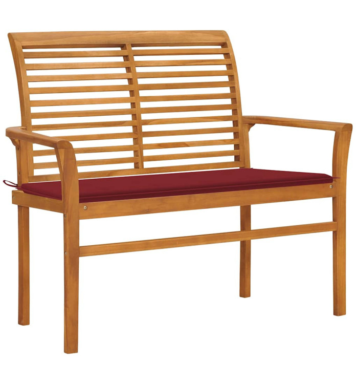 Banc de jardin avec coussin rouge bordeaux 112 cm Teck massif | Mobilier & Déco