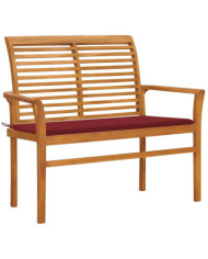 Banc de jardin avec coussin rouge bordeaux 112 cm Teck massif | Mobilier & Déco