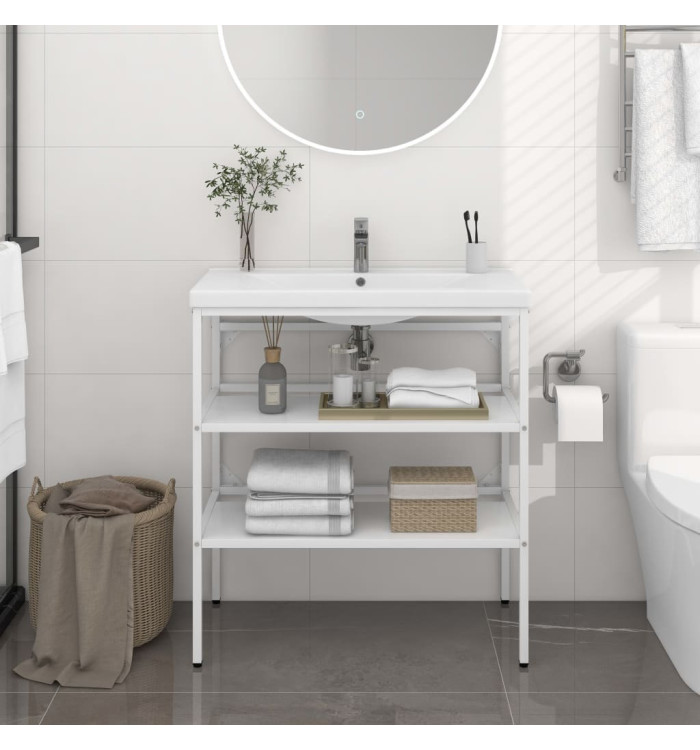 Cadre de lavabo de salle de bain Blanc 79x38x83 cm Fer | Mobilier & Déco