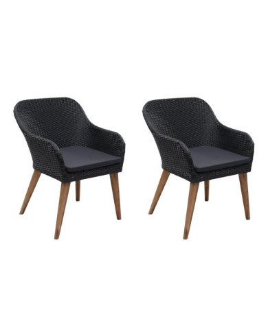 Chaises d'extérieur lot de 2 avec coussins Résine tressée Noir | Mobilier & Déco