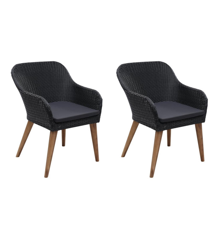Chaises d'extérieur lot de 2 avec coussins Résine tressée Noir | Mobilier & Déco