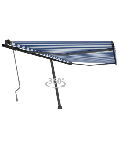 Auvent manuel rétractable sur pied 400x350 cm Bleu/Blanc | Mobilier & Déco