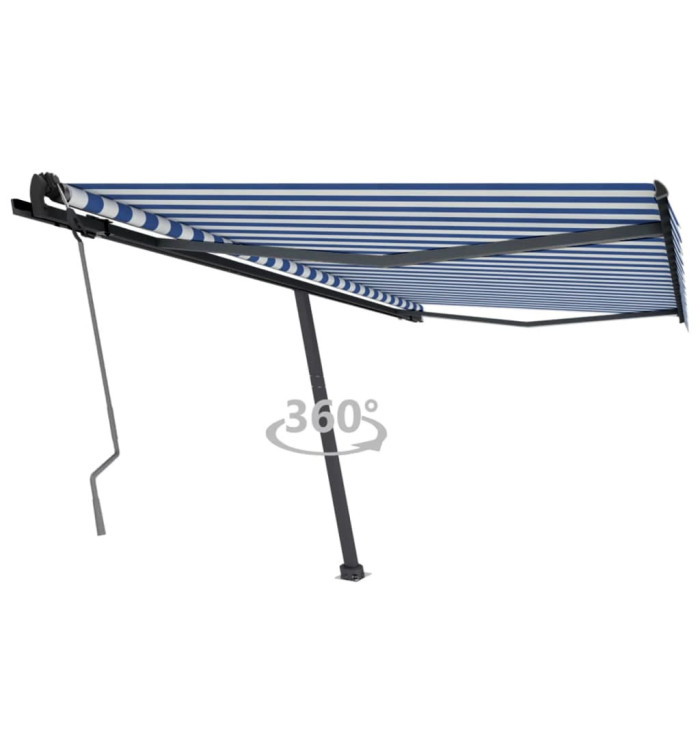 Auvent manuel rétractable sur pied 400x350 cm Bleu/Blanc | Mobilier & Déco