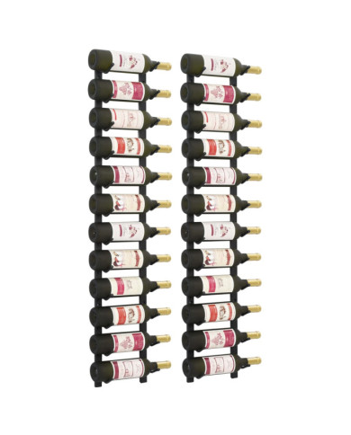 Casiers à bouteilles mural pour 12 bouteilles 2 pcs noir fer | Mobilier & Déco