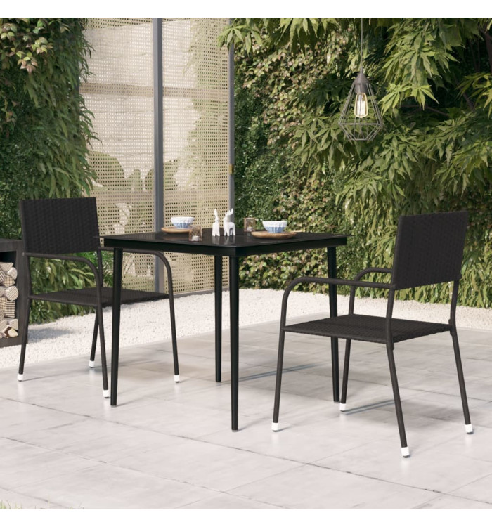 Table à dîner de jardin Noir 80x80x74 cm Acier et verre | Mobilier & Déco