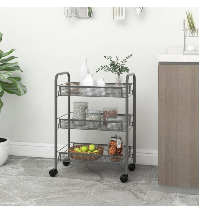 Chariot de cuisine à 3 niveaux Gris 46x26x64 cm Fer | Mobilier & Déco