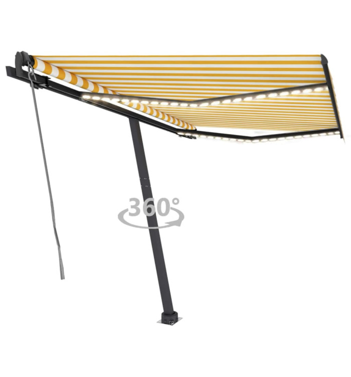 Auvent automatique capteur de vent/LED 350x250cm Jaune et blanc | Mobilier & Déco