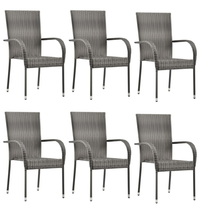 Chaises empilables d'extérieur lot de 6 Gris Résine tressée | Mobilier & Déco