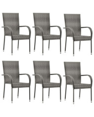 Chaises empilables d'extérieur lot de 6 Gris Résine tressée | Mobilier & Déco