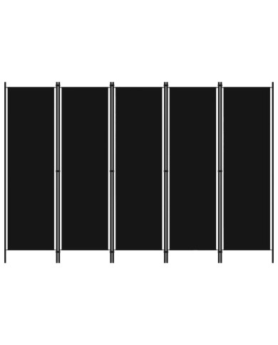 Cloison de séparation 5 panneaux Noir 250x180 cm | Mobilier & Déco
