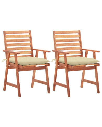 Chaises à manger d'extérieur lot de 2 et coussins Acacia massif | Mobilier & Déco