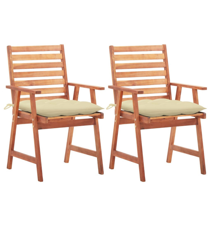 Chaises à manger d'extérieur lot de 2 et coussins Acacia massif | Mobilier & Déco