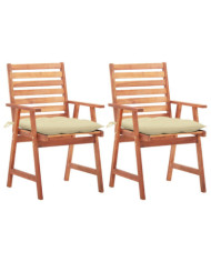 Chaises à manger d'extérieur lot de 2 et coussins Acacia massif | Mobilier & Déco