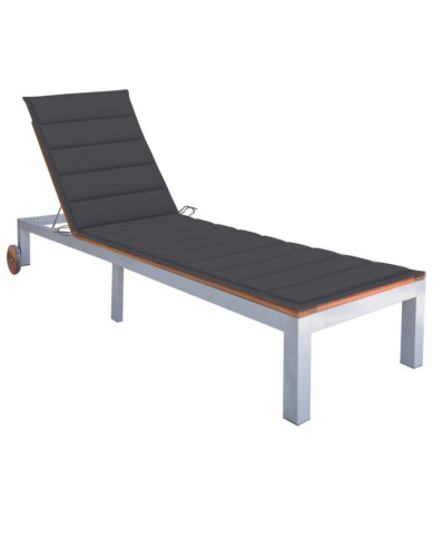 Chaise longue avec coussin Bois d'acacia et acier galvanisé | Mobilier & Déco