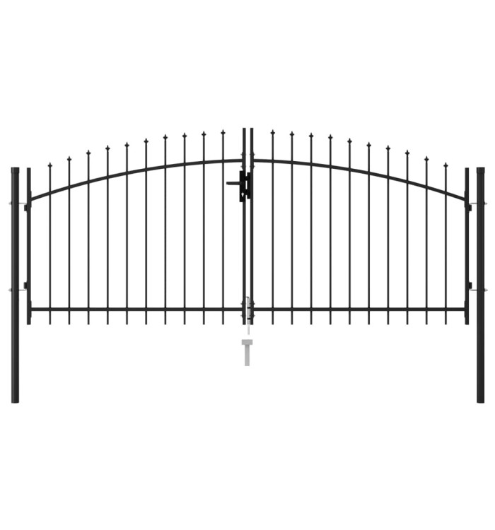 Portillon double porte avec dessus à pointe Acier 3x1,25 m Noir | Mobilier & Déco