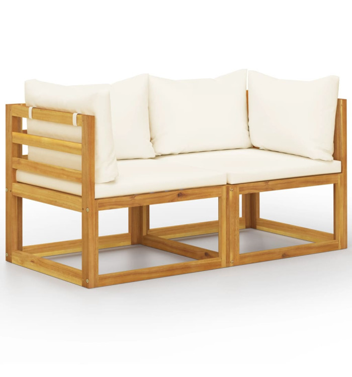 Banc de jardin à 2 places avec coussins blanc crème | Mobilier & Déco
