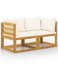 Banc de jardin à 2 places avec coussins blanc crème | Mobilier & Déco