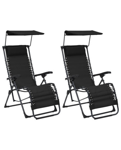 Chaises pliables de terrasse lot de 2 Textilène Noir | Mobilier & Déco