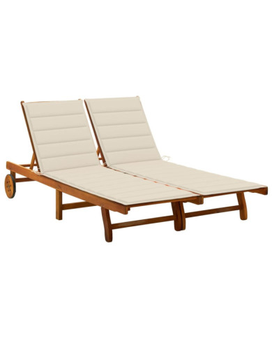 Chaise longue de jardin 2 places avec coussins Acacia solide | Mobilier & Déco