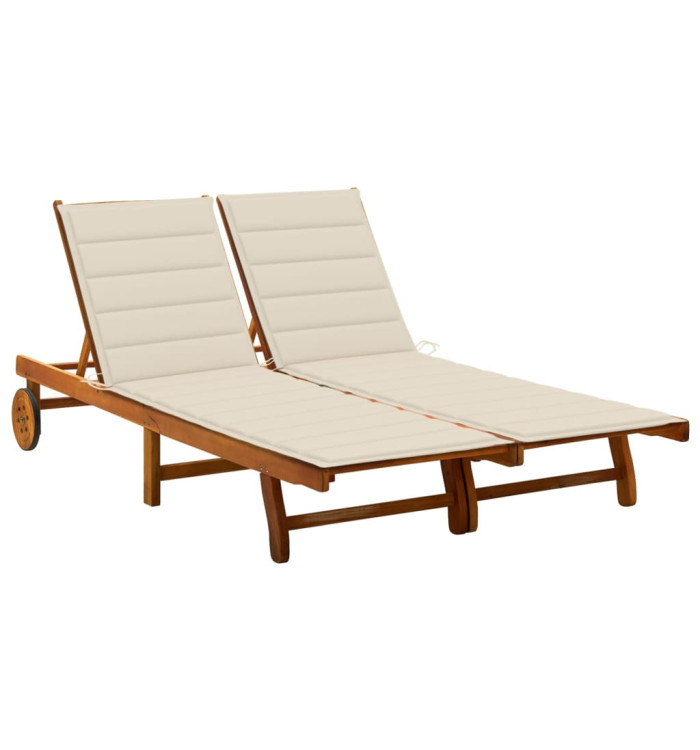 Chaise longue de jardin 2 places avec coussins Acacia solide | Mobilier & Déco