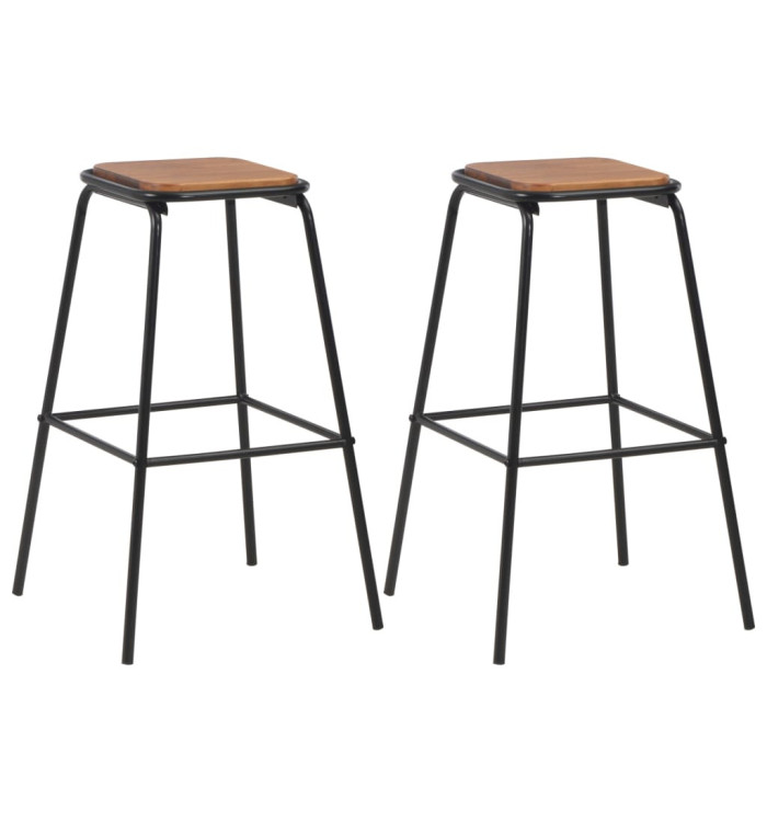 Tabourets de bar lot de 2 noir pinède solide et acier | Mobilier & Déco