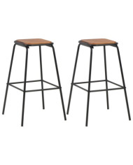Tabourets de bar lot de 2 noir pinède solide et acier | Mobilier & Déco