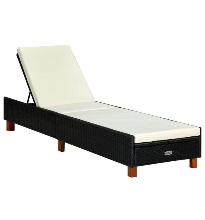 Transat avec coussin Résine tressée Noir | Mobilier & Déco